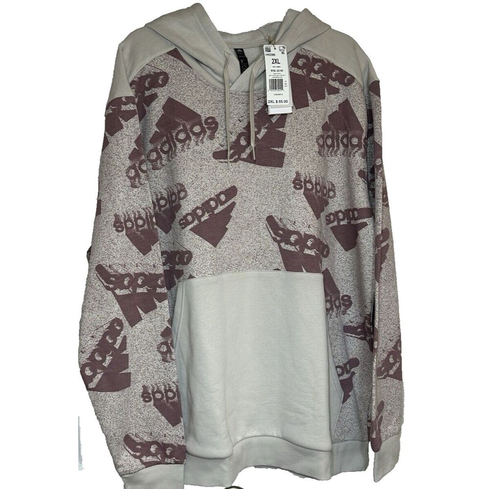 Adidas Hoodie Mens Sz 2XL All Over Logo Print Casual Drawstring Sweatshirt